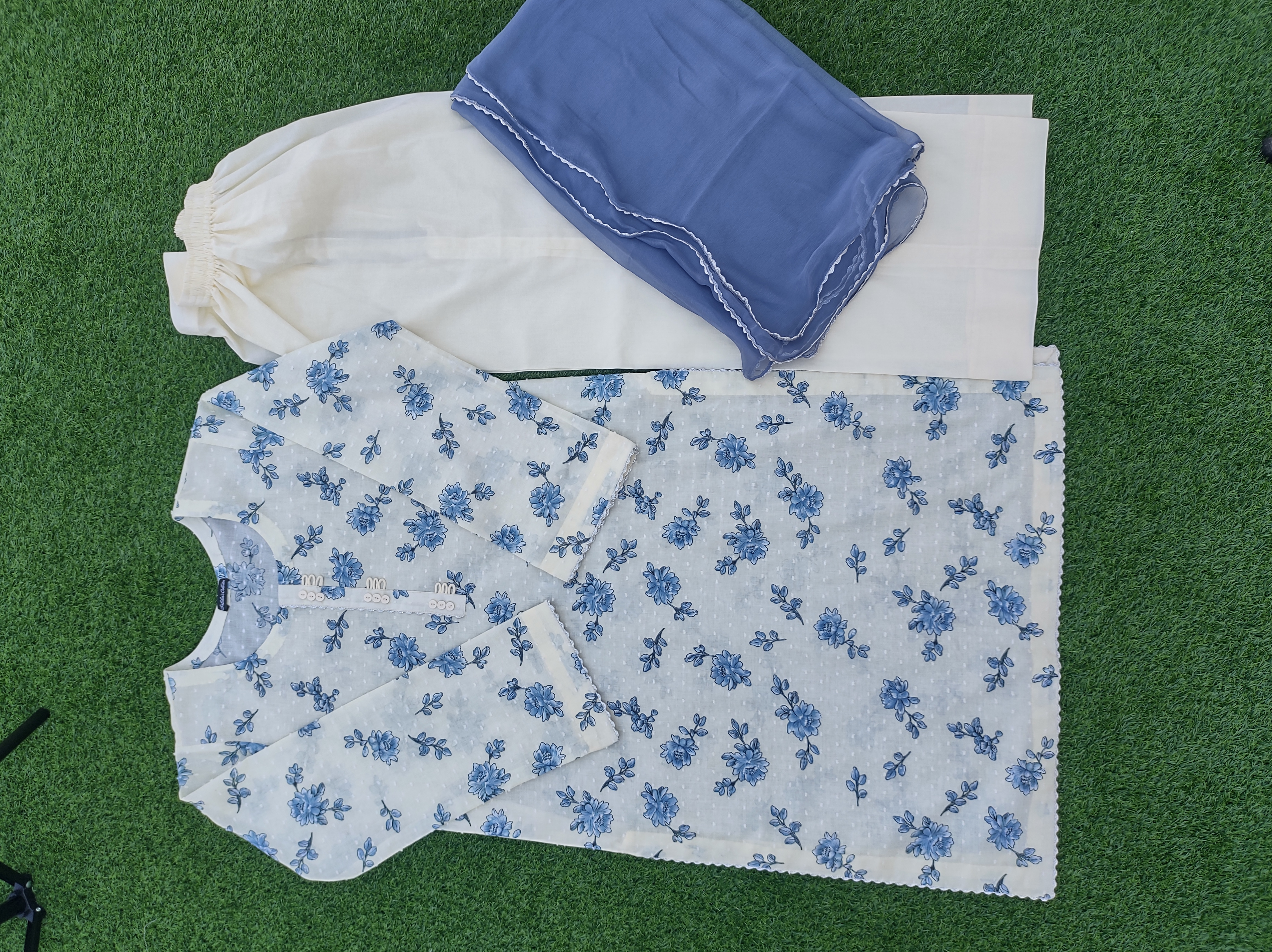 Grey Floral Printed Lawn Suit