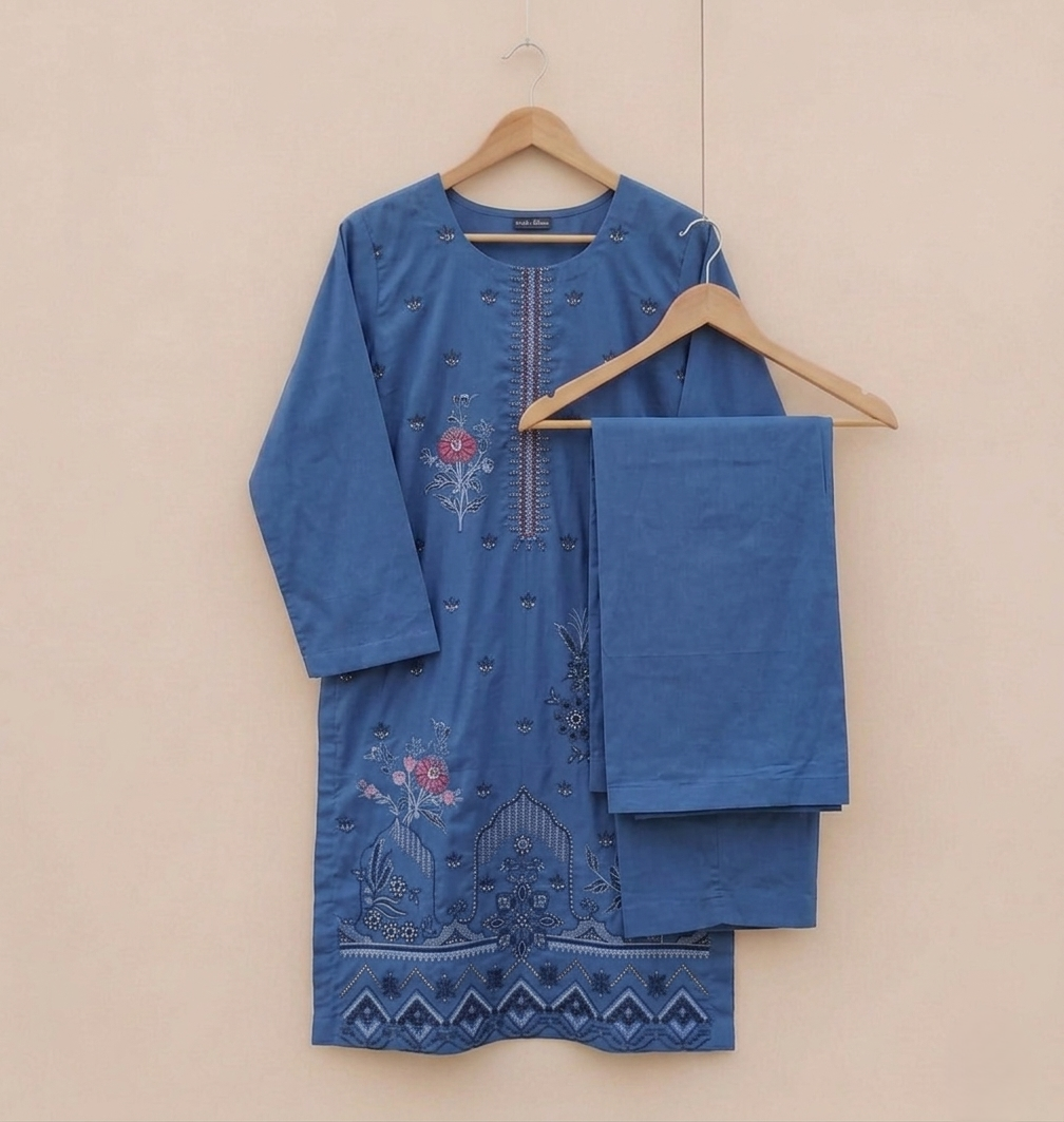 Blue Embroidered 2-Piece Suit