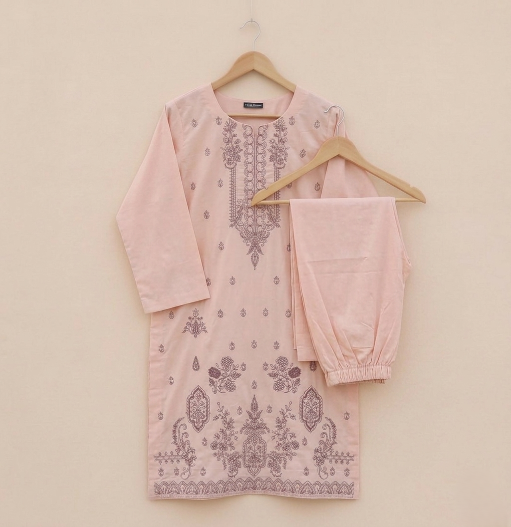 Peach Embroidered Kurta Set