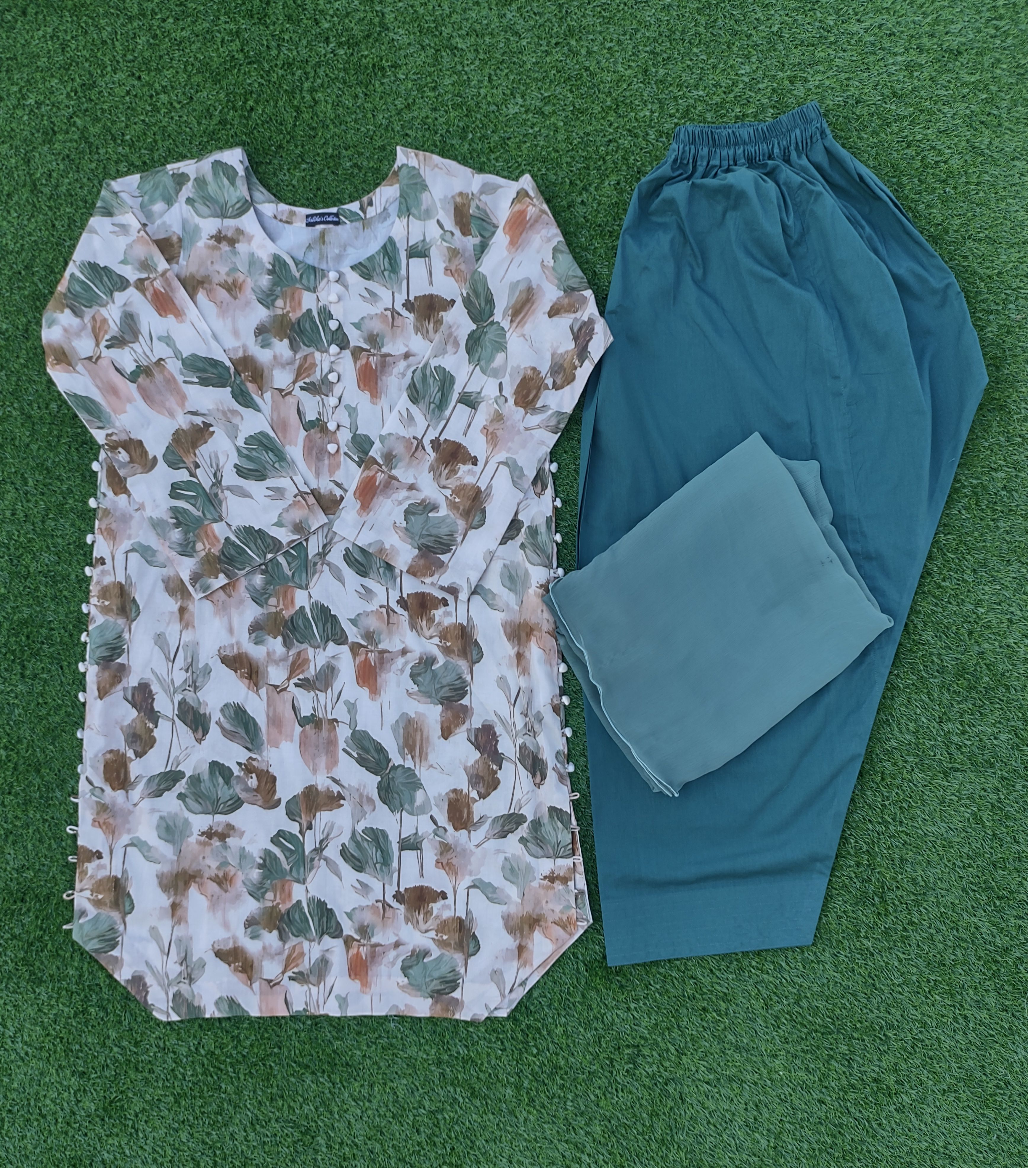 Green-Floral Print Shalwar Kameez Set