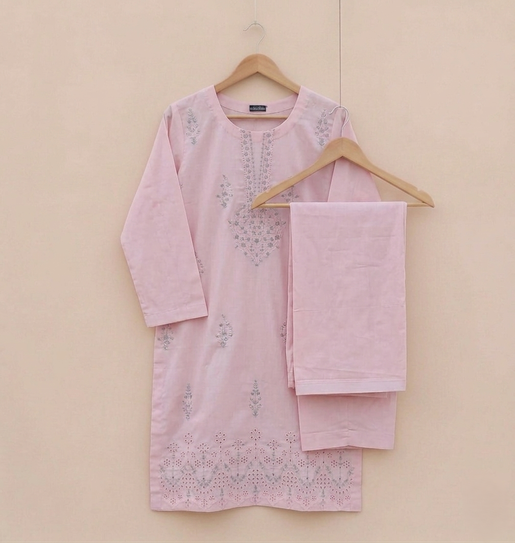 Pink Embroidered cotton Suit