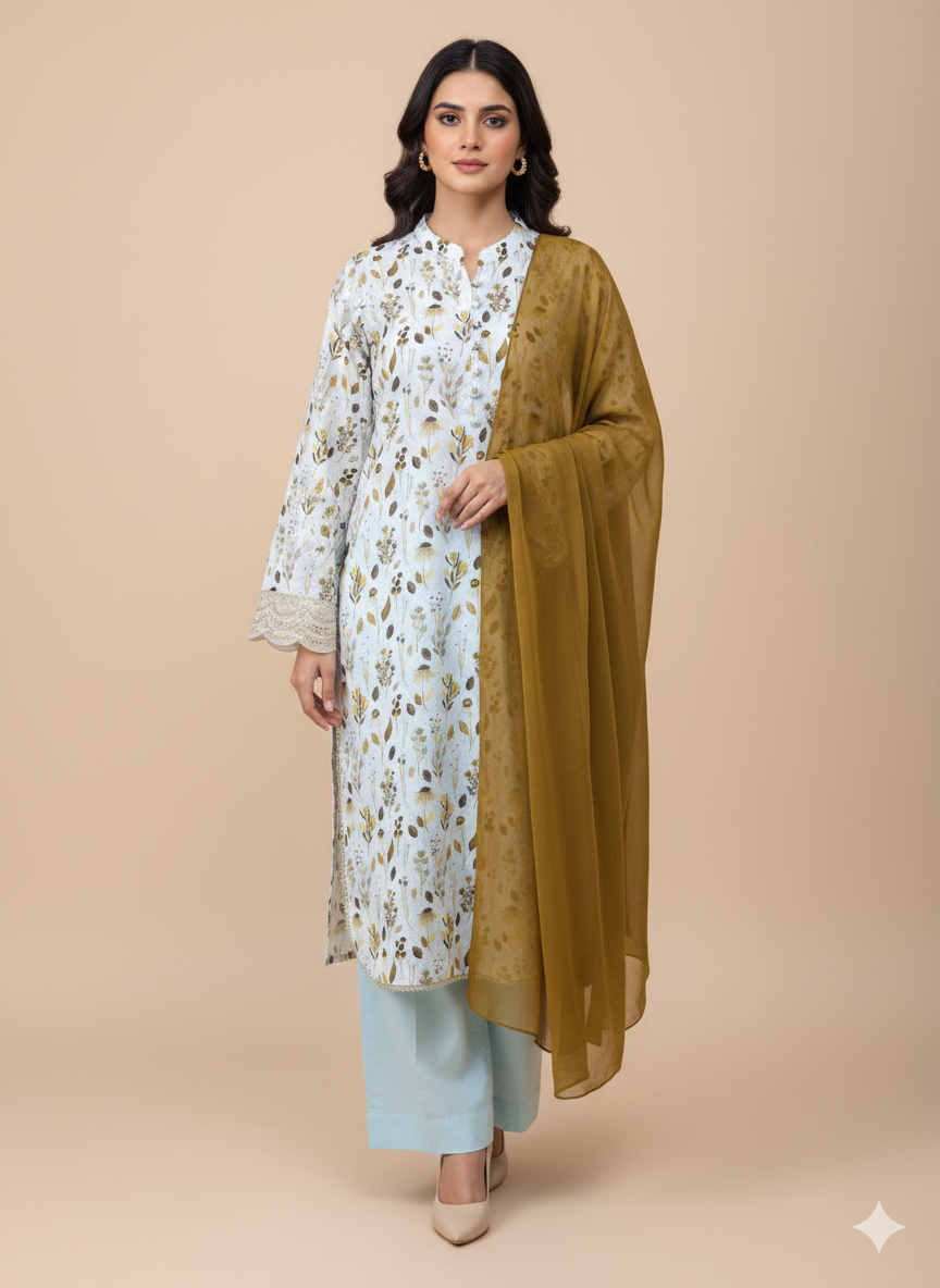 Elegant Blue Floral Kurta Set