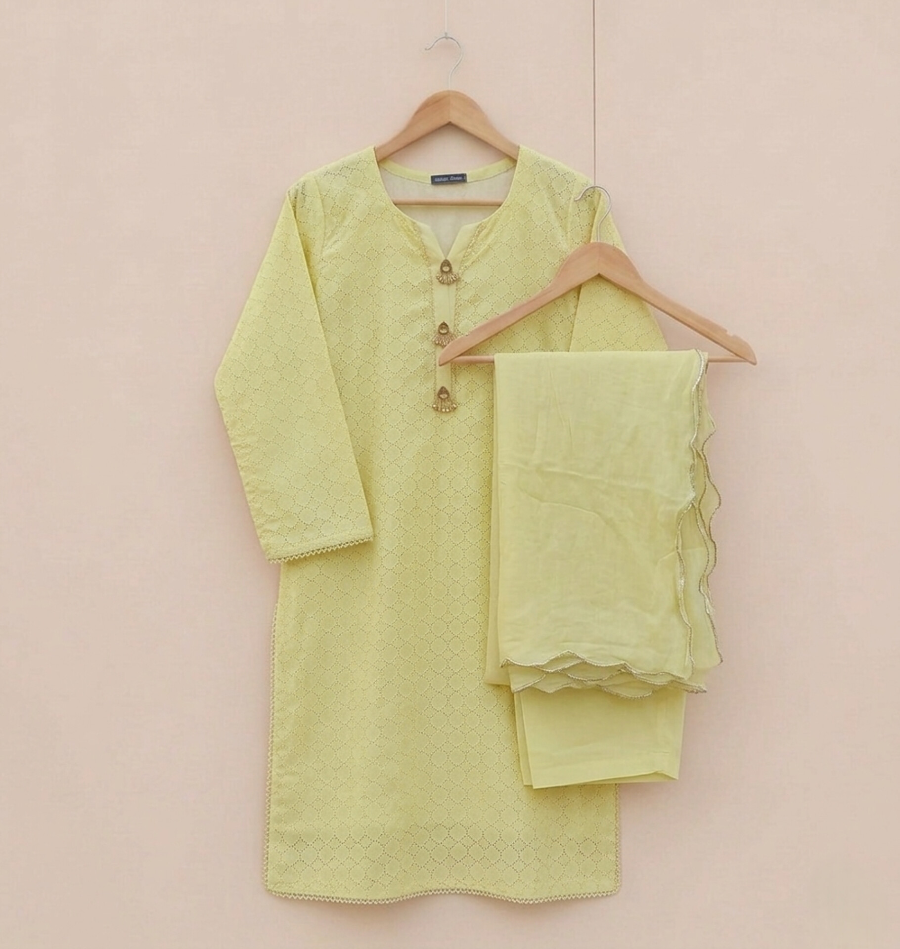 Lemon Yellow Embroidered Chicken Kari Suit