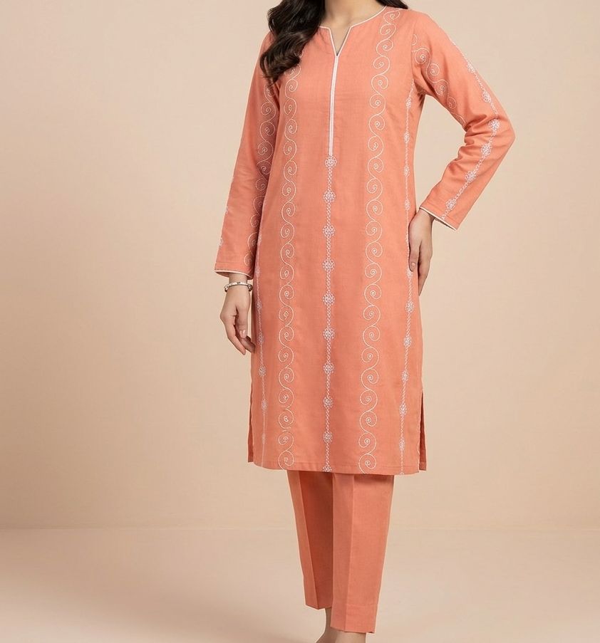 Peach Embroidered  Suit