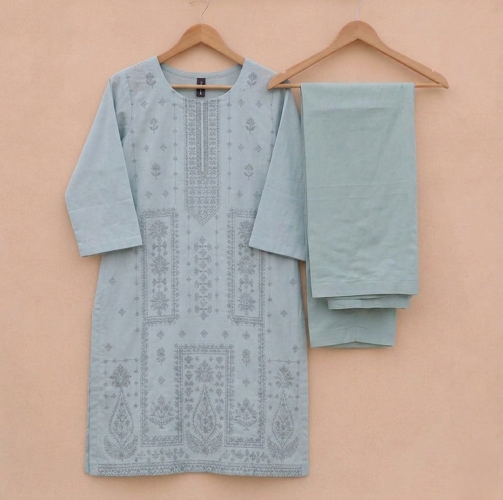 Light Grey Embroidered Kurta Set