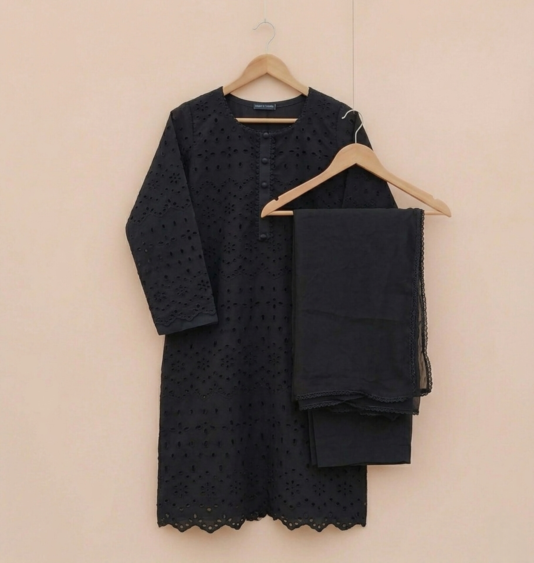 Black Eyelet chicken Kari suit