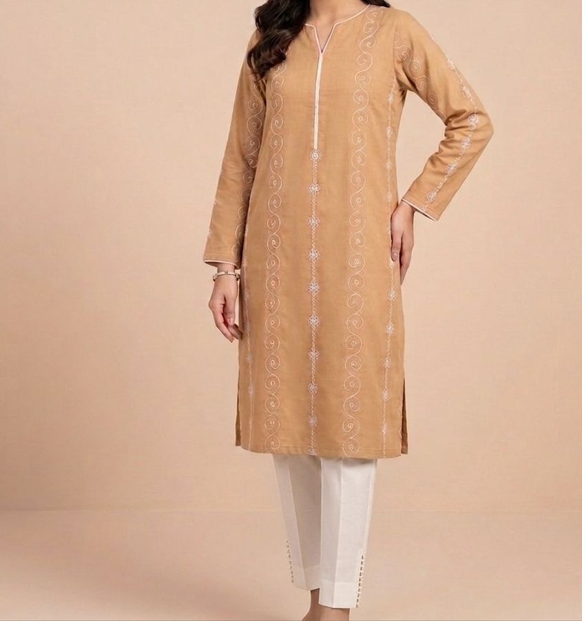 Skin-Brown Embroidered Suit