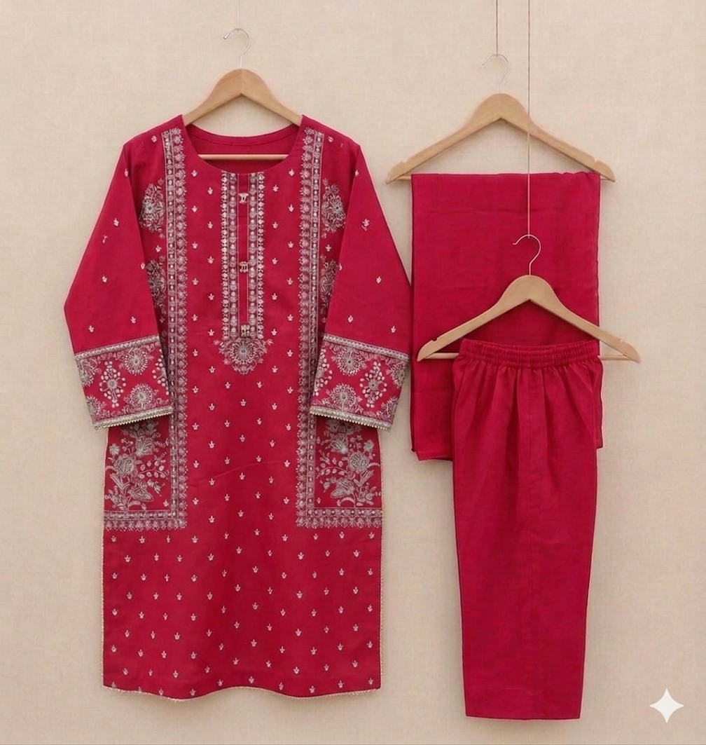 Pink Embroidered  3-Piece Suit