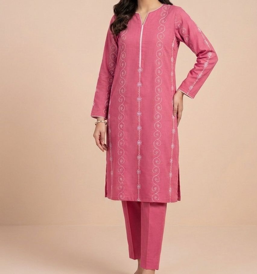 Pink Embroidered Kurti Set