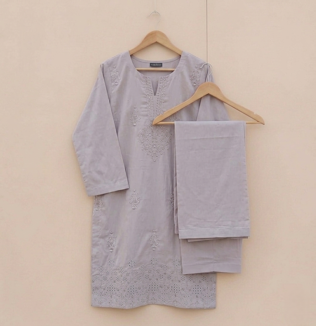 Nude Beige Embroidered Two-Piece Suit