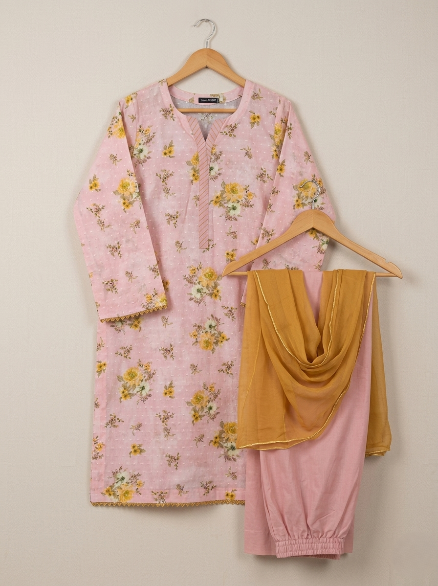 Pink Floral Printed Kurti Set