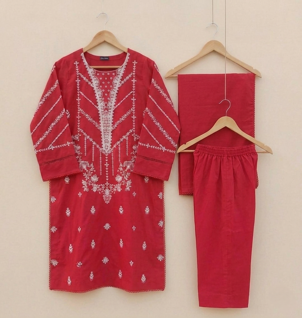 Red Embroidered 3-Piece Suit