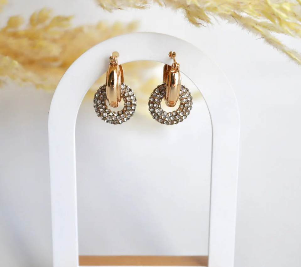Gold-Plated Rhinestone Hoop Earrings