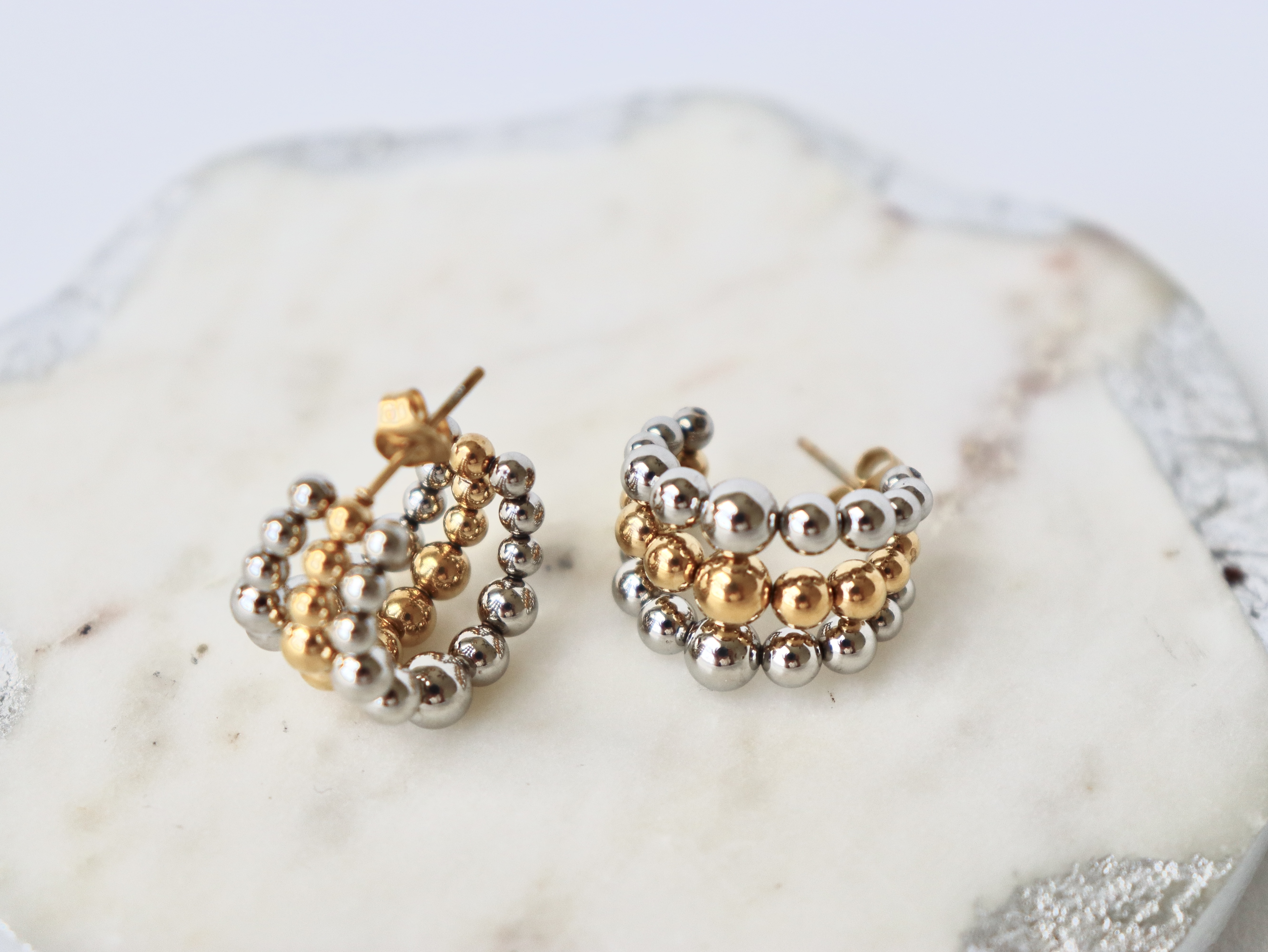 Gold and Silver Beaded Hoop Earrings