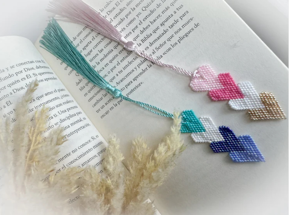 Handmade Beaded Heart Bookmarks