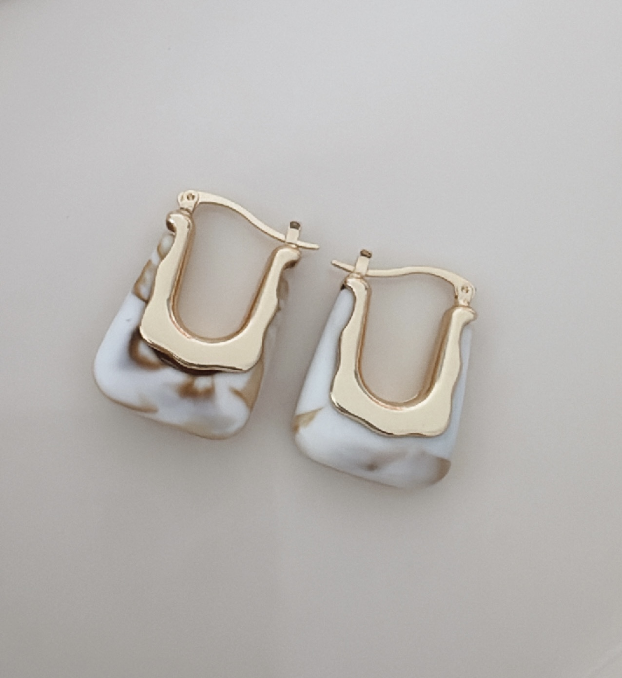 Gold and Marble Patterned Hoop Earrings