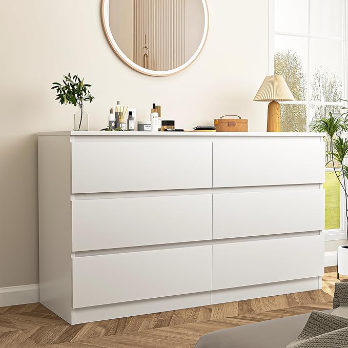 Sleek White Bedroom Dresser with Wide Storage