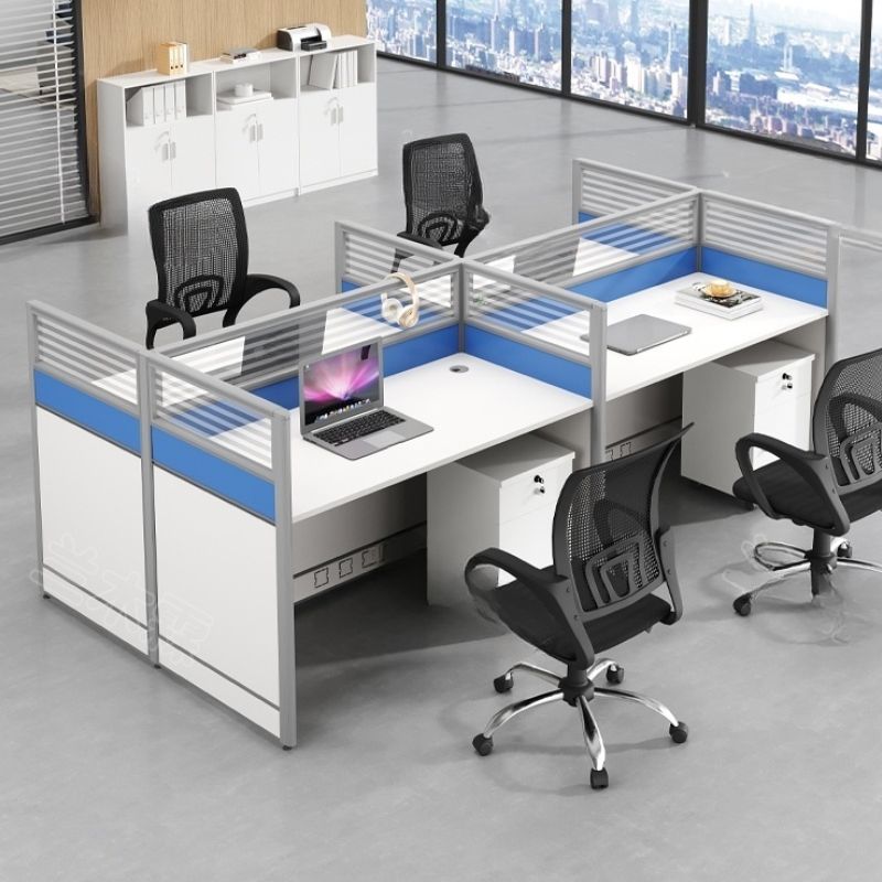 4 Pax Workstation Desk + Office Chairs