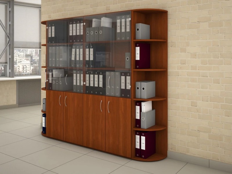 Wooden Office Bookshelf Cabinet – Glass Display File Storage