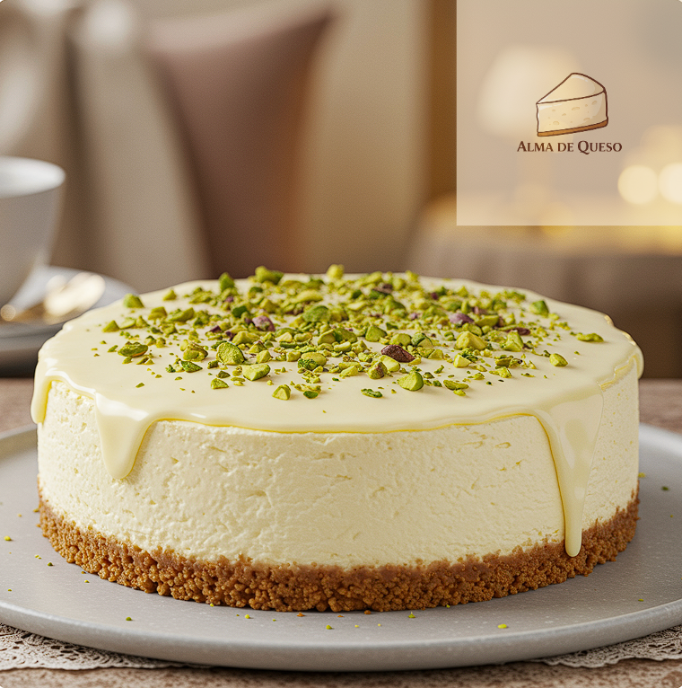 Tarta de Queso con Chocolate Blanco y Pistachos 8/10 Porciones