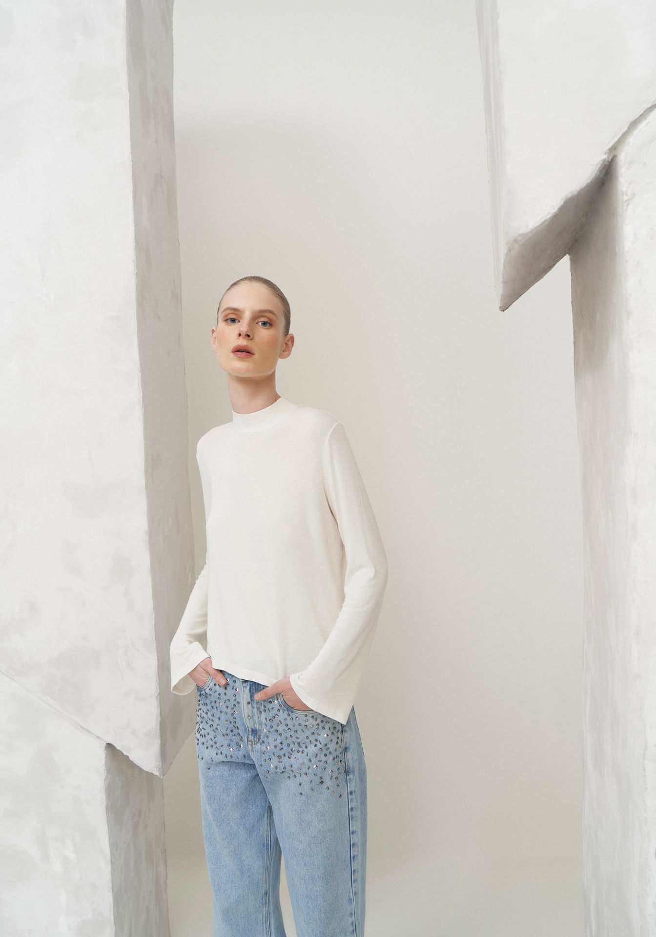 Top Cuello Alto Manga Larga Mujer