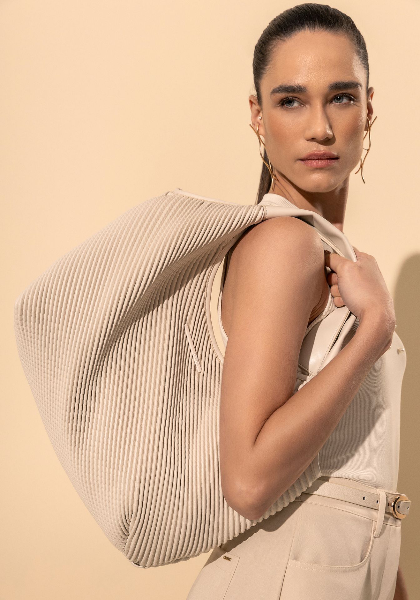 Bolso Grande Texturizado Mujer | Lez a Lez Beige Acanalado