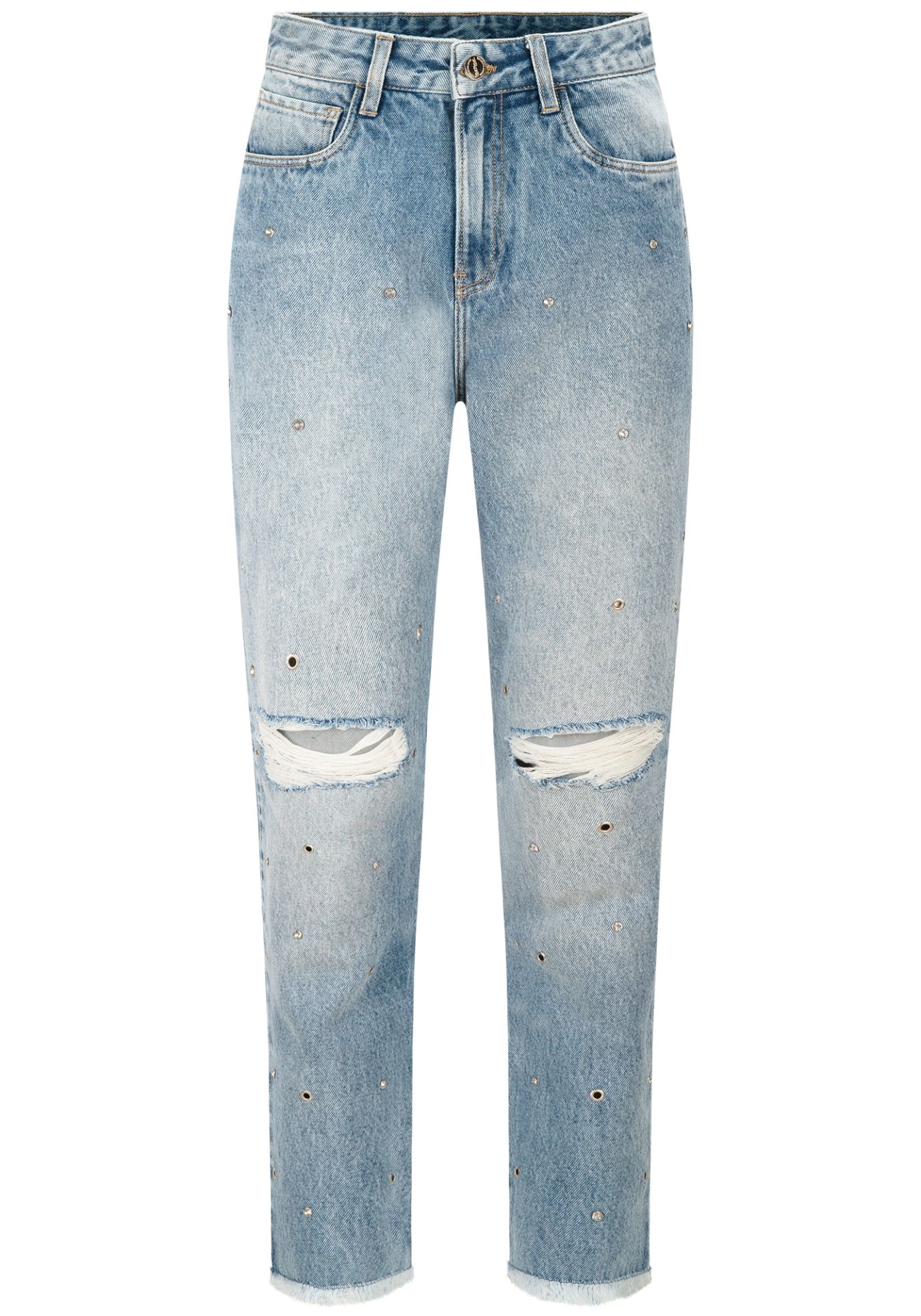 Pantalón mom fit denim con strass estilo urban