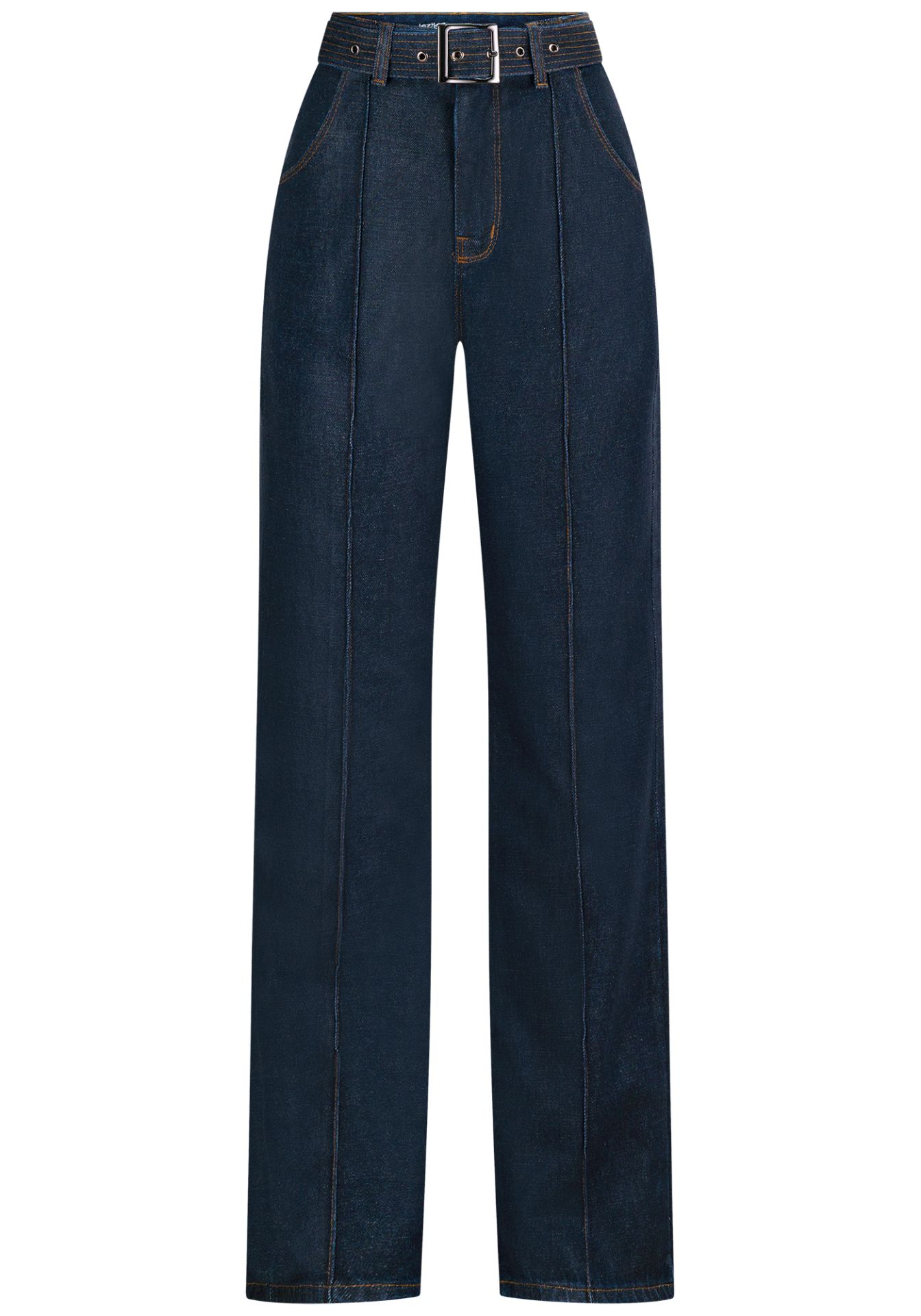  Jeans rectos de tiro alto con cinturón 