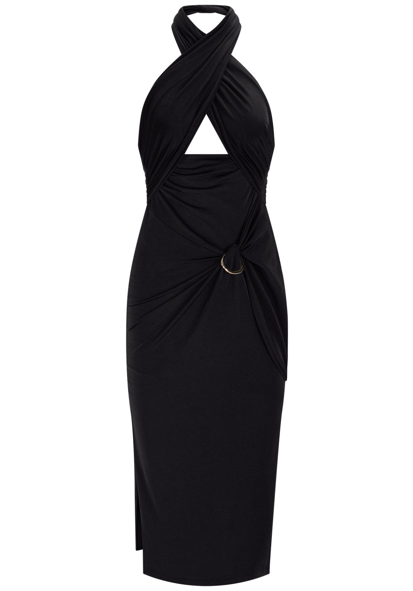 Vestido Midi Halter Negro Mujer