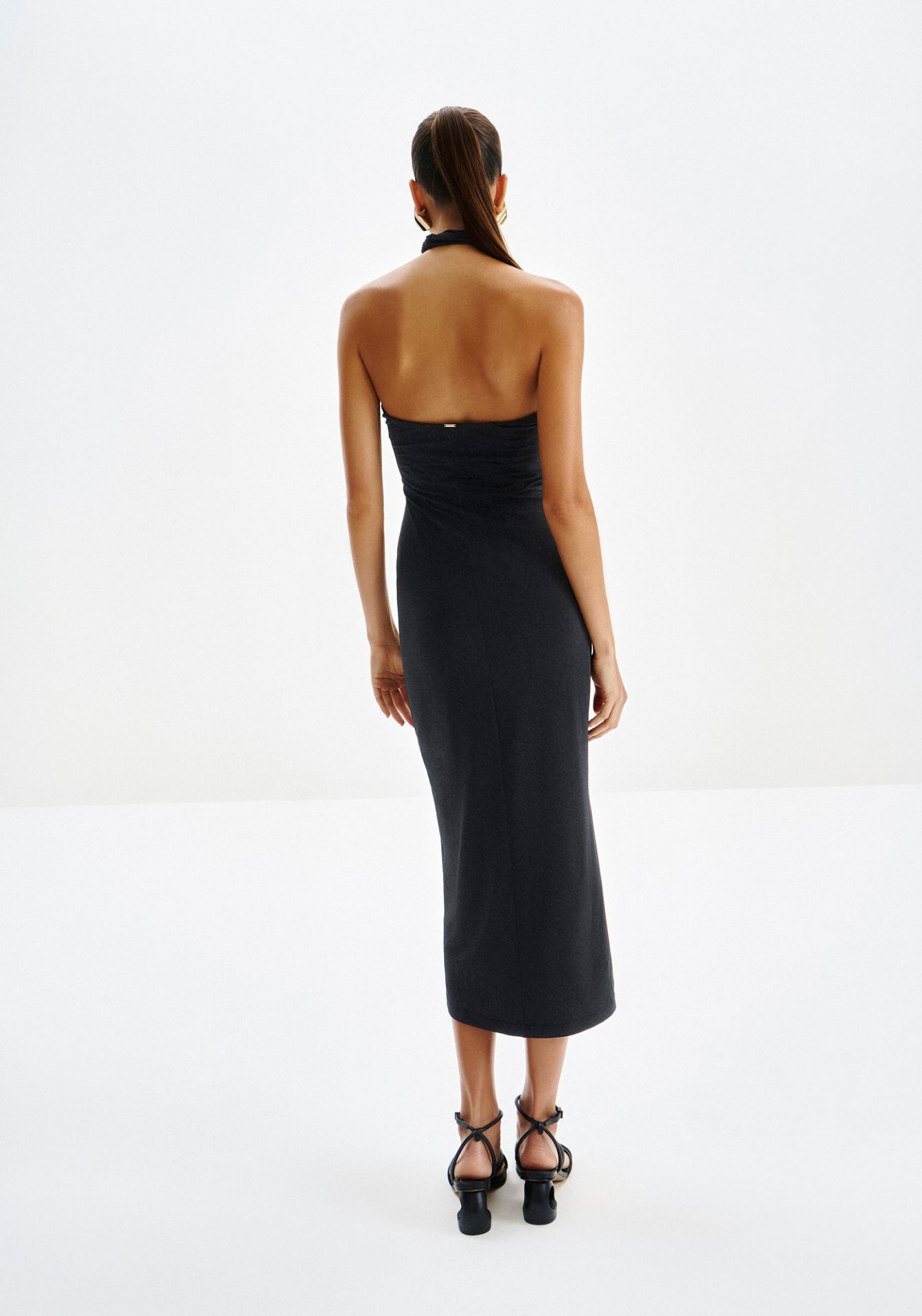 Vestido Midi Halter Negro Mujer
