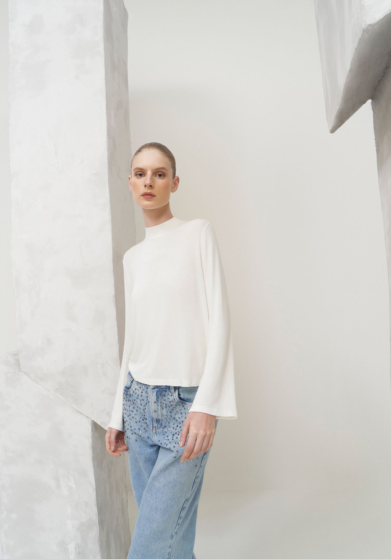 Top Cuello Alto Manga Larga Mujer