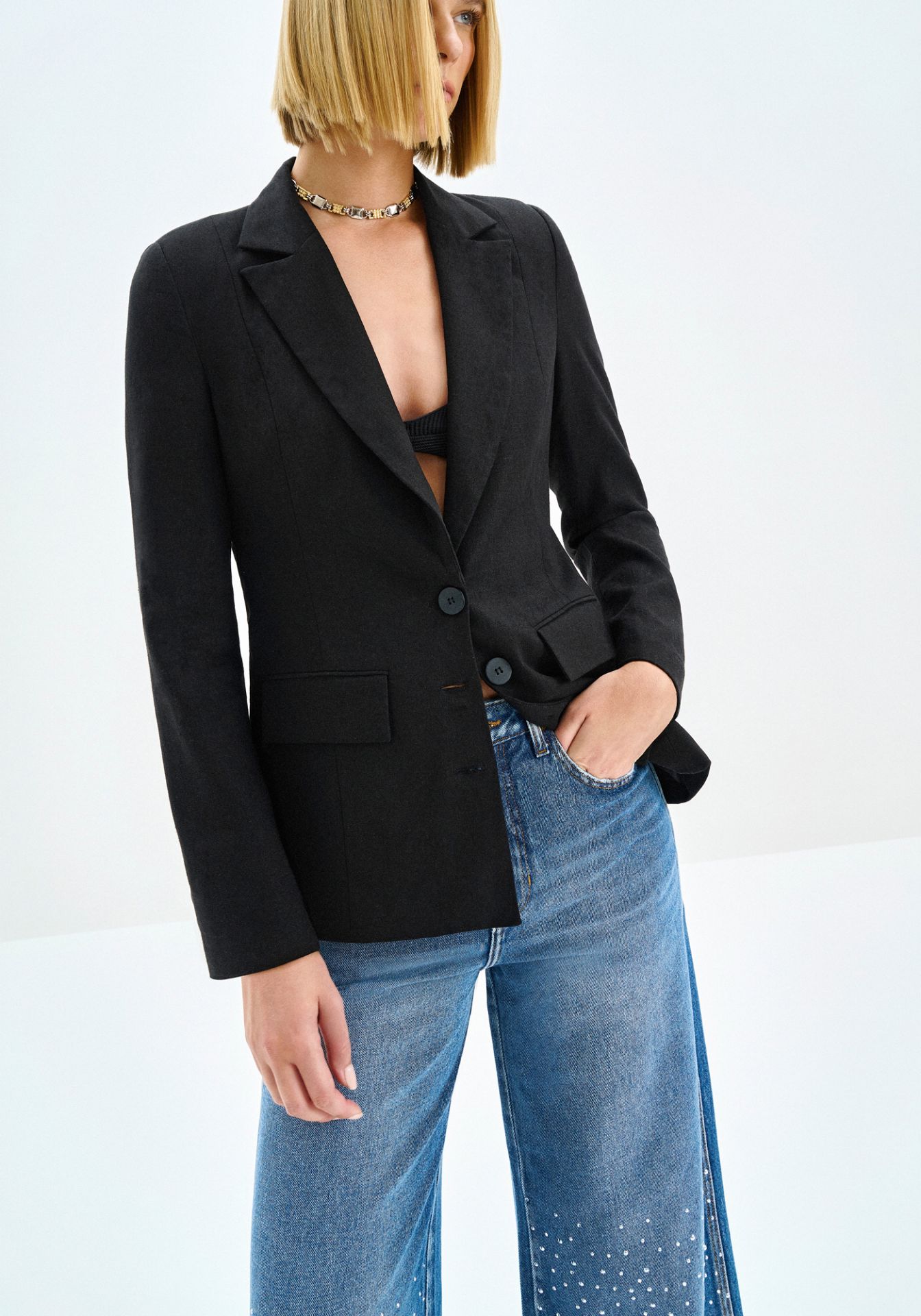 Blazer de Lino con Solapa Clásica