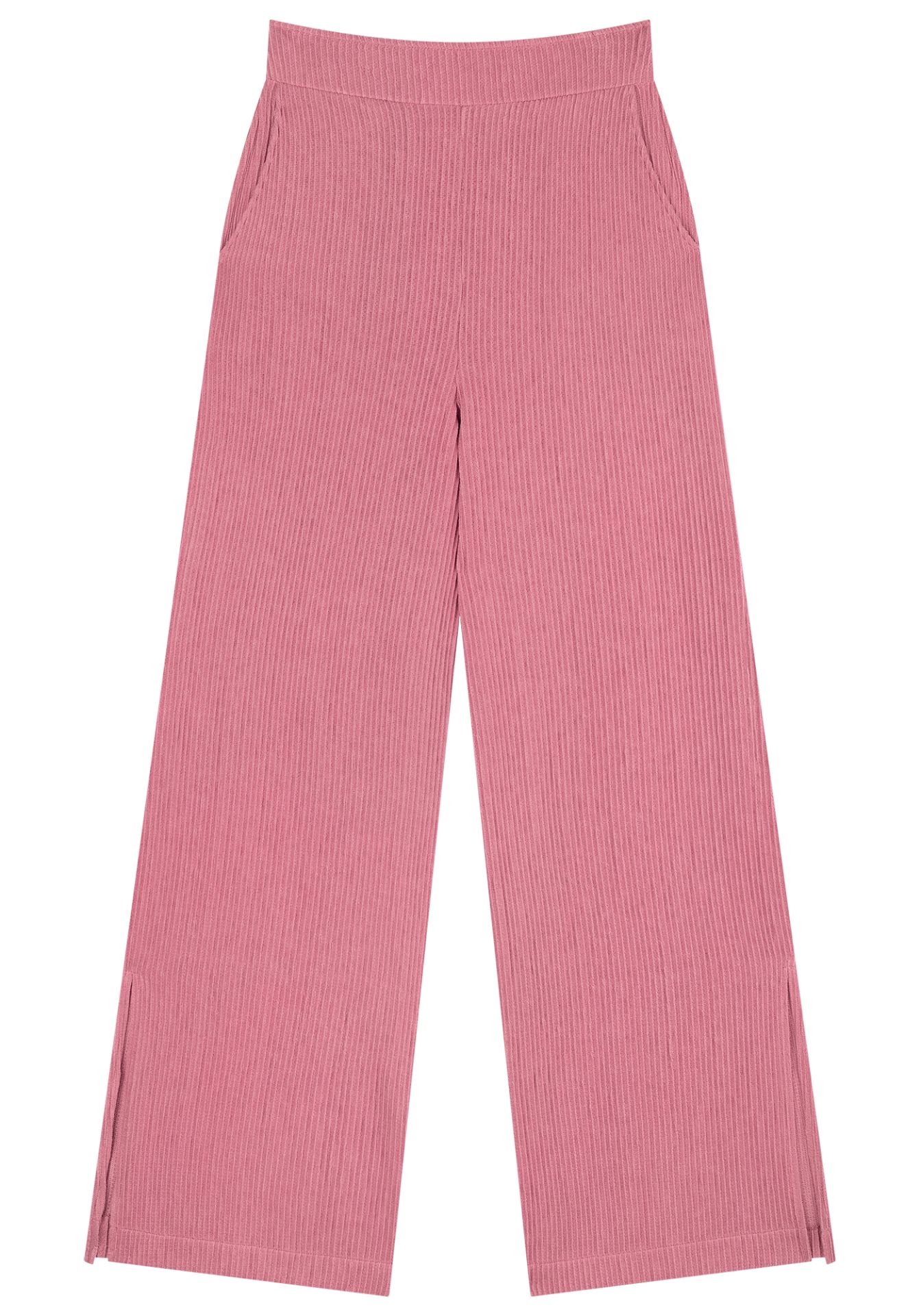 Pantalón Pantalona Rosa Lez a Lez con Fendas y Bolsillos