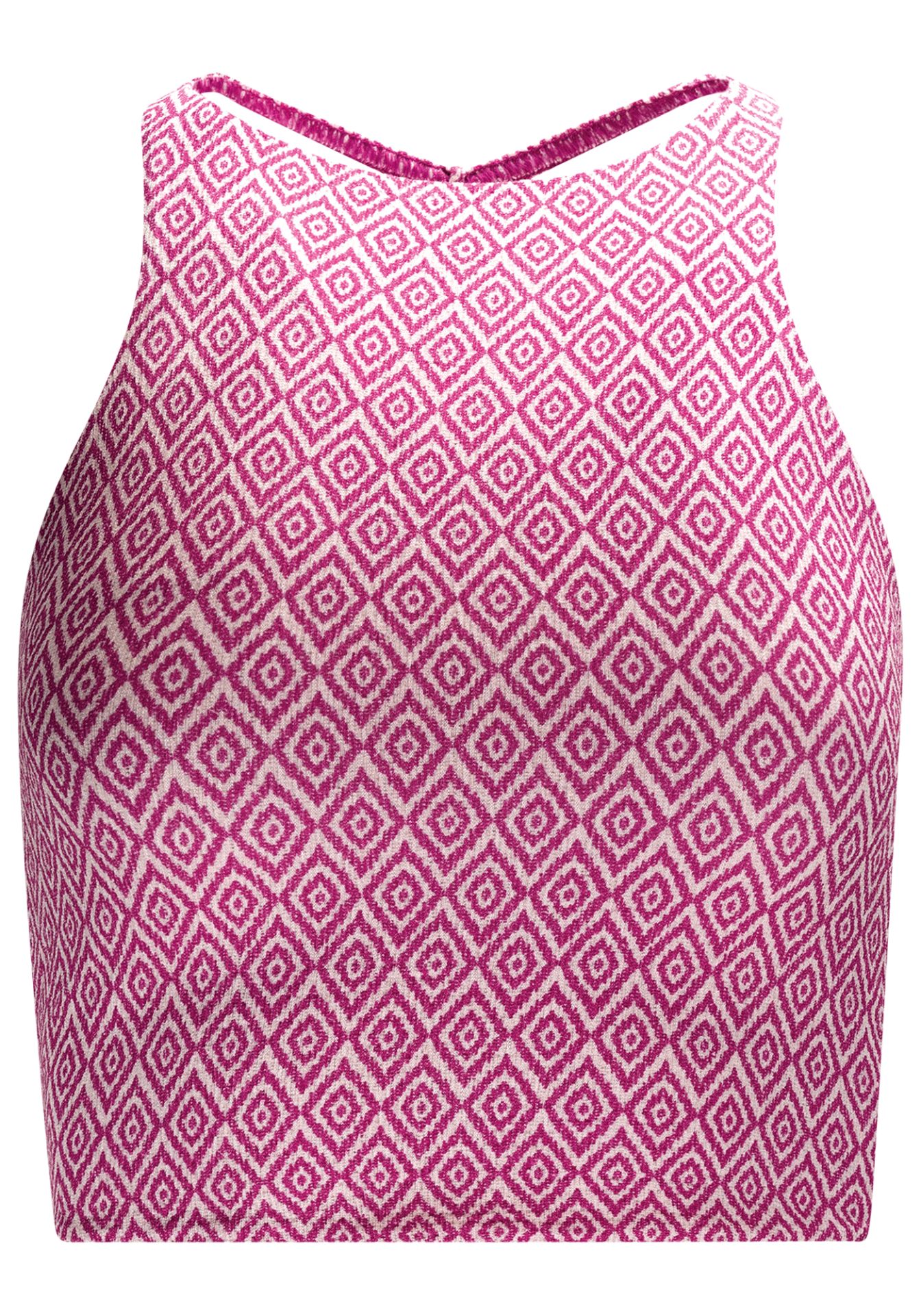 Blusa cropped estampada con tiras y pedrería en la espalda