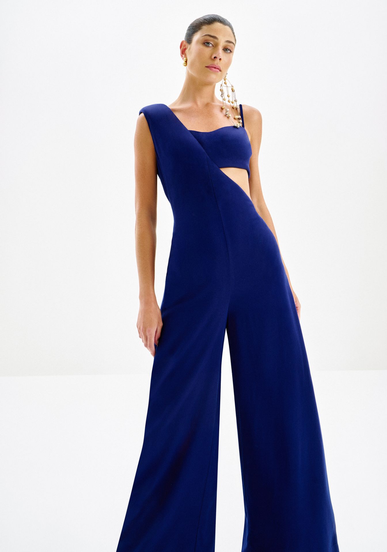 Jumpsuit largo asimétrico de viscosa con top incluido