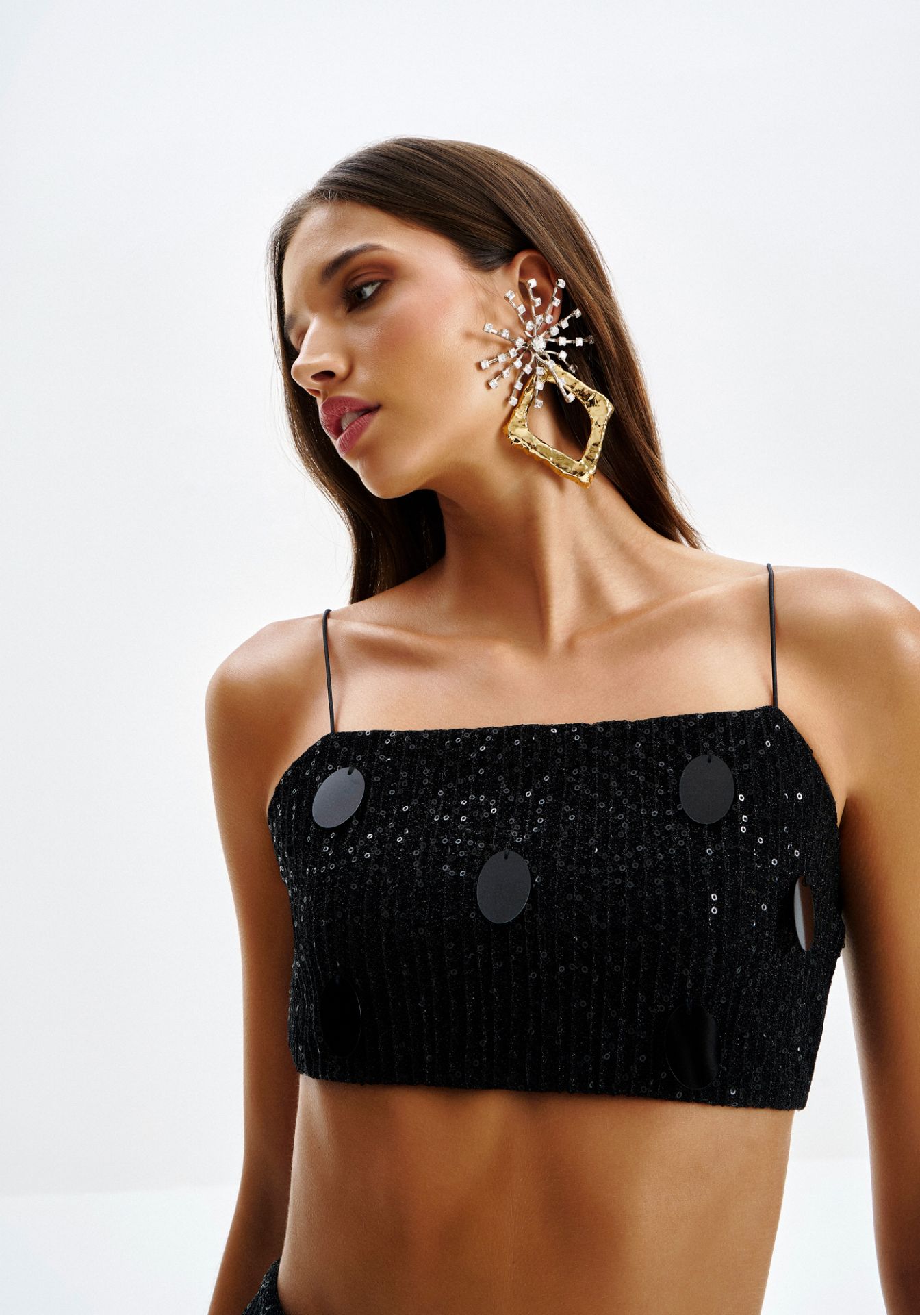 Top Cropped Recto con Máxi Paetês