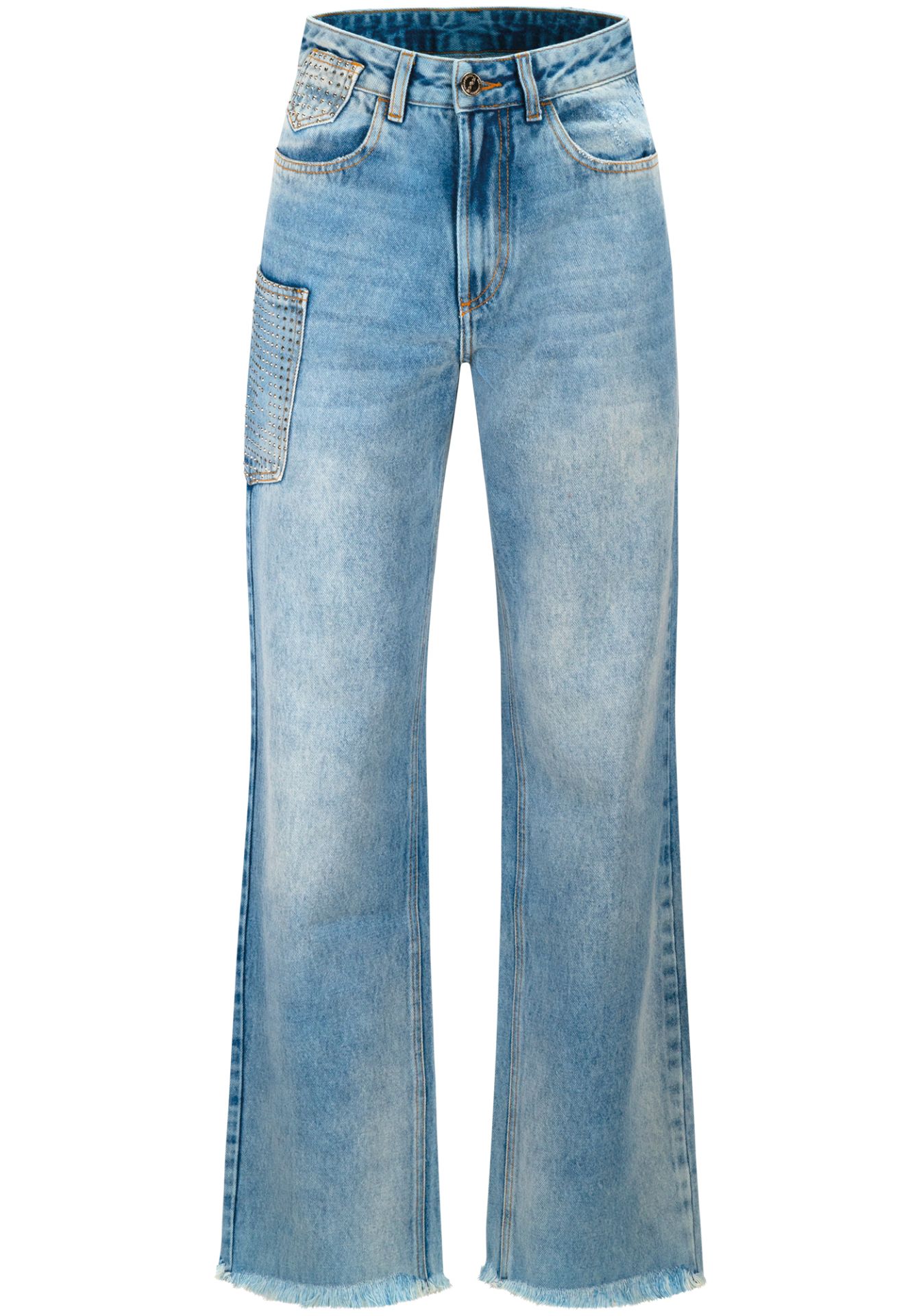 Jeans rectos relaxed con strass y estilo urbano
