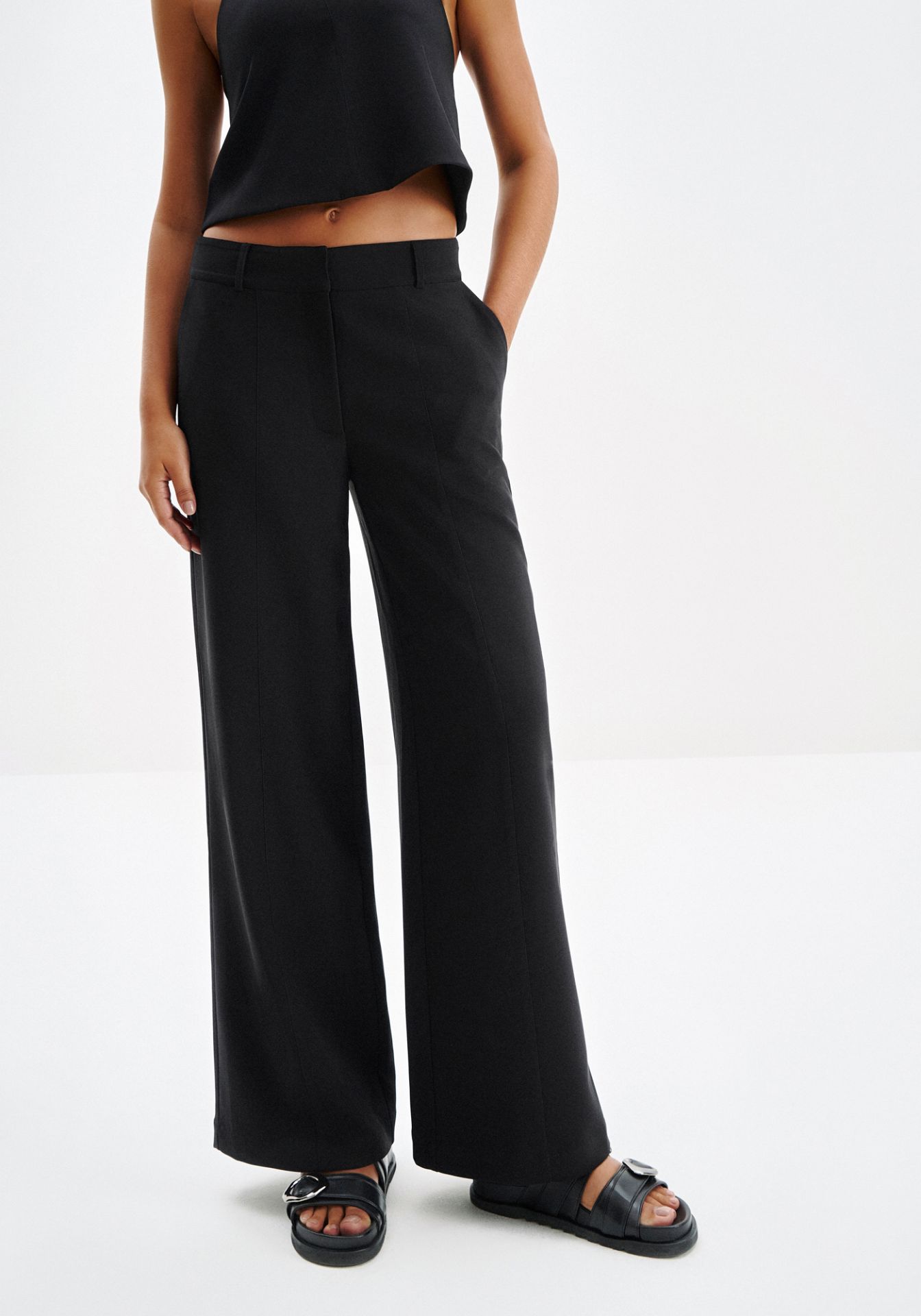 Pantalón Recto de Sastrería con Cintura Media