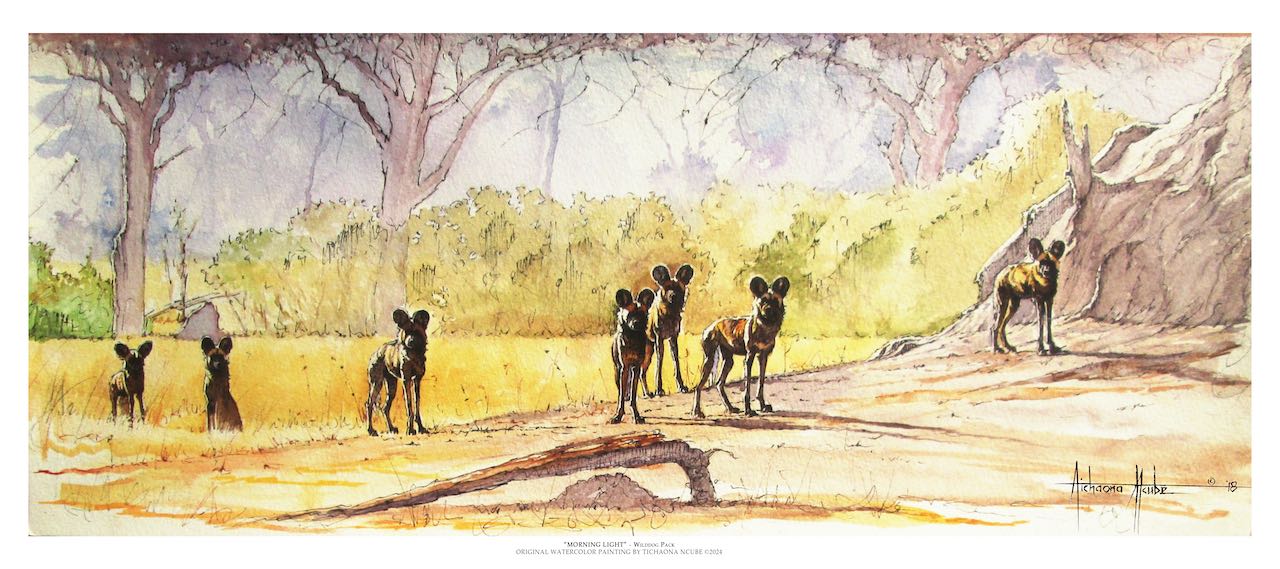 African Wild Dogs Watercolor Painting