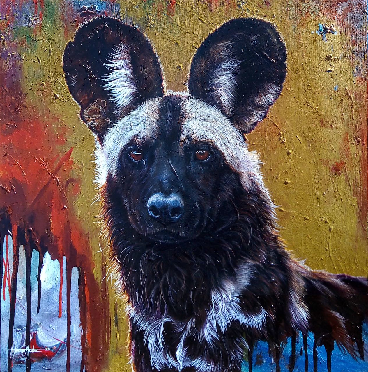 Tears of the Wild African Wild Dog Painting