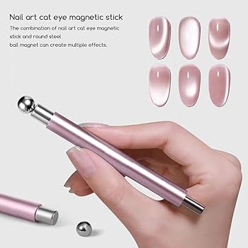 Double-Head Nail Magnet Sturdy Cat Eye Magnet for Nails with Round Magnetic Bead Multifunctional Magnet for Cat Eye Gel Polish Home DIY (BALL MAGNET) (PINK)