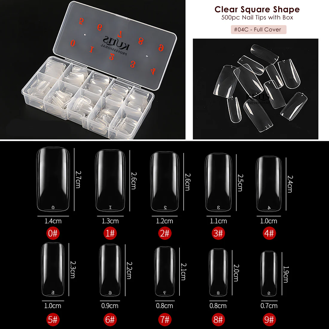 Clear Nail Extension Tips With Box - Square Full Cover - 4C