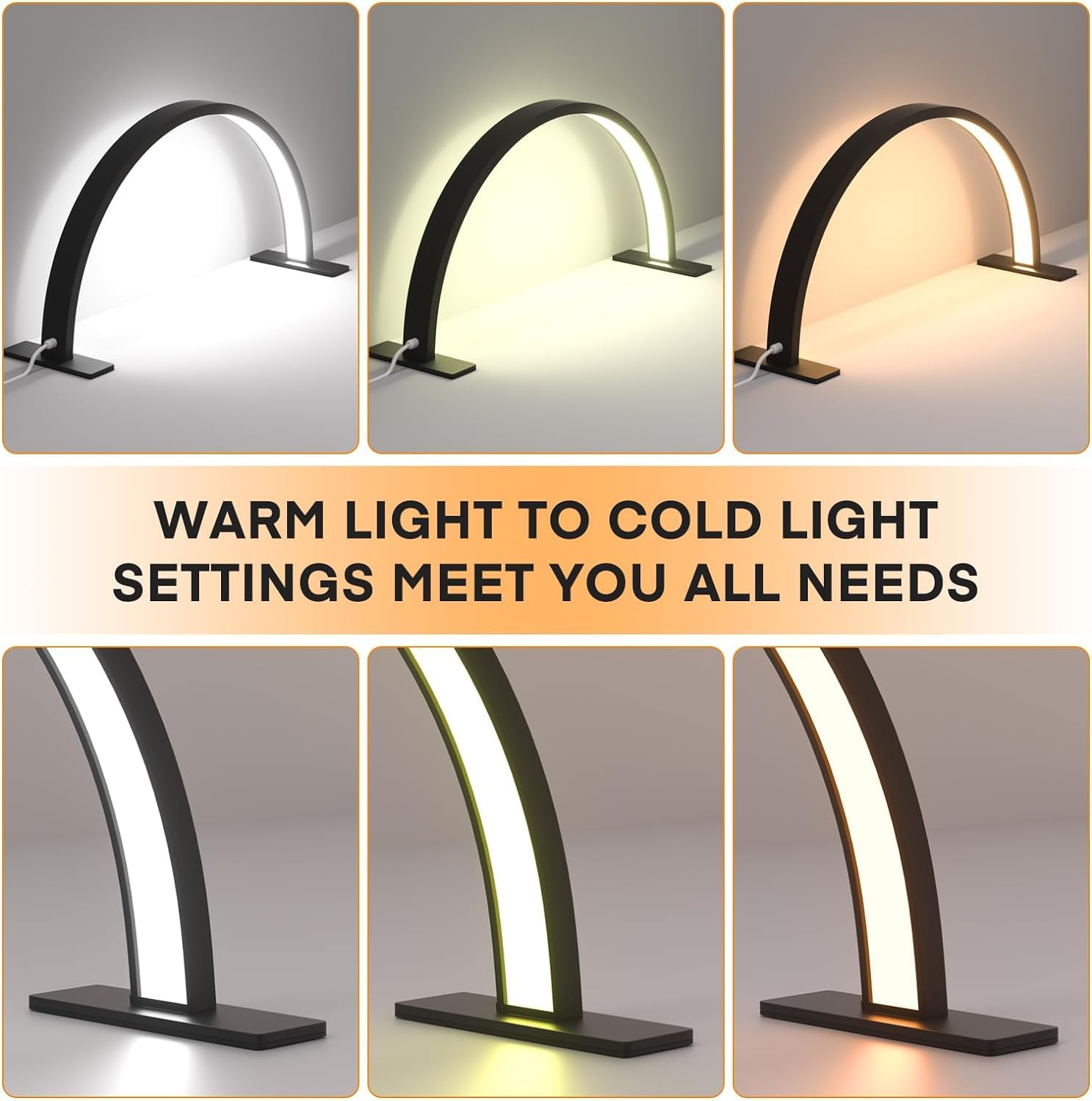 Half Moon Light For Nail Desk, Lash Led Tech Lamp Table Desk Eyelash Extension Tattoo Eyebrowsï¼ÂˆBlack