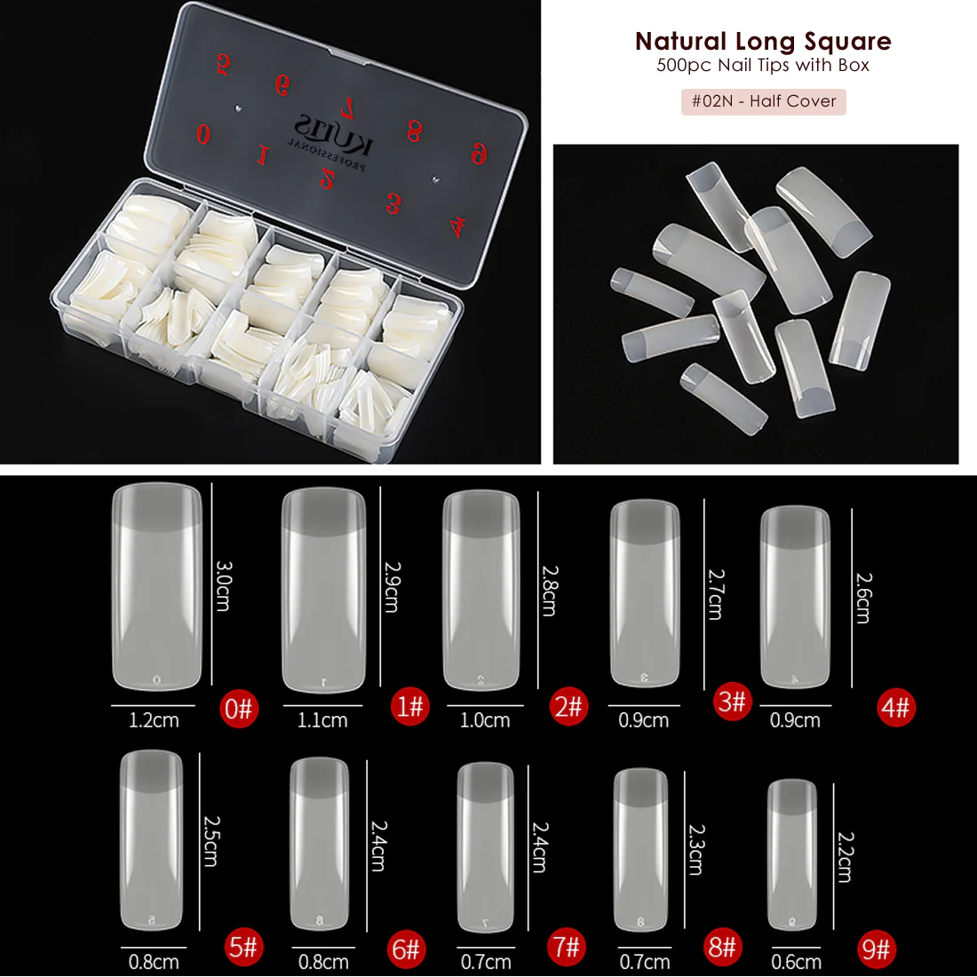 Natural Nail Extension Tips - Long Square - 2N