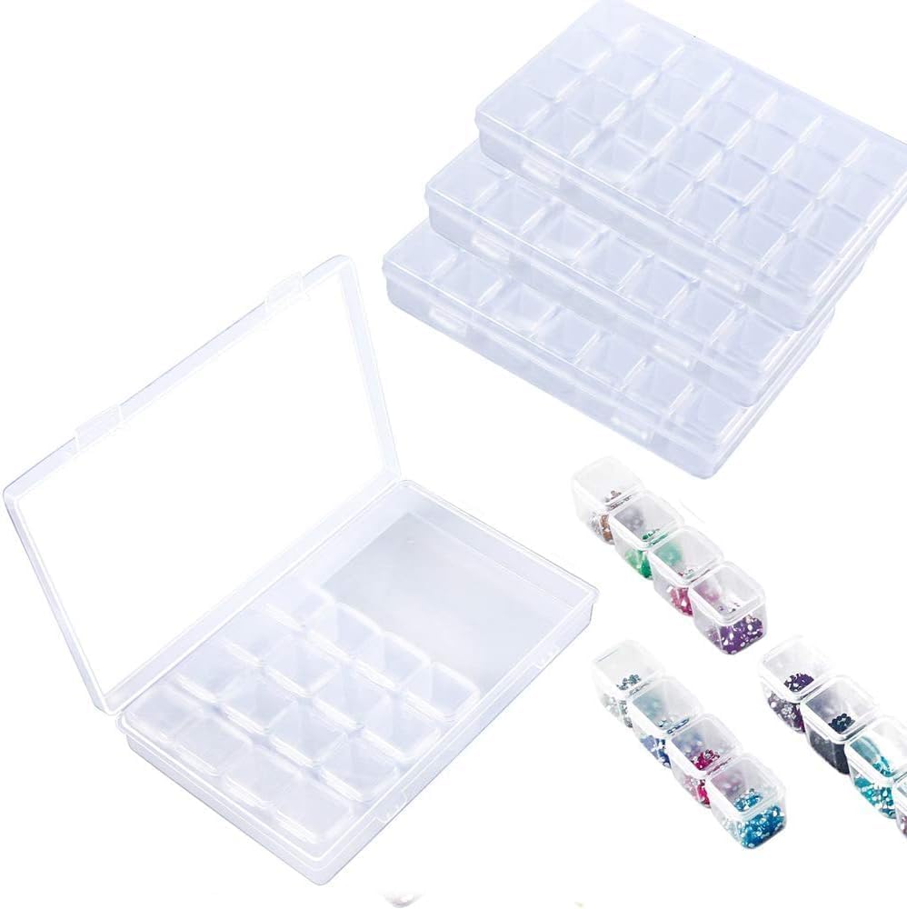 Storage Box 28 GRIDS Organizers Clear Bead Container, Simuer Diamond Embroidery Box Diamond Painting Accessory Storage Box Transparent Jewelry Nail Art...