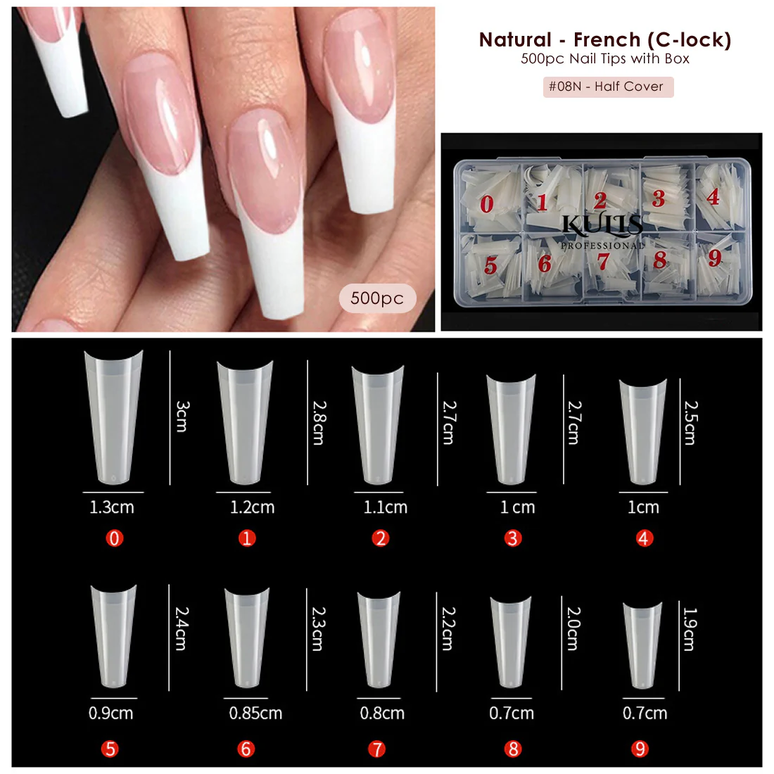 Natural Nail Extension Tips - French (C-Lock) - 8N