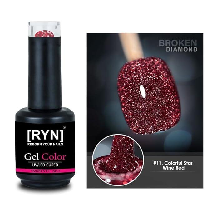 Kulis Reflective Glitter Color Disco Gel Polish UV/LED Lamp Cure Brush Cap Bottle Broken Diamond (15ml, R11)