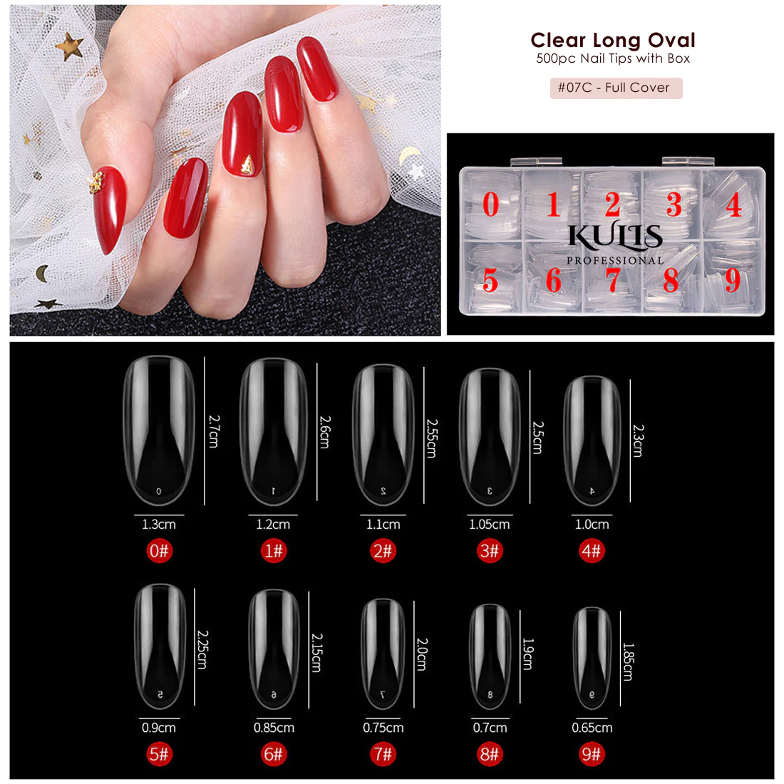 Clear Nail Extension Tips With Box - Long Oval - 7C