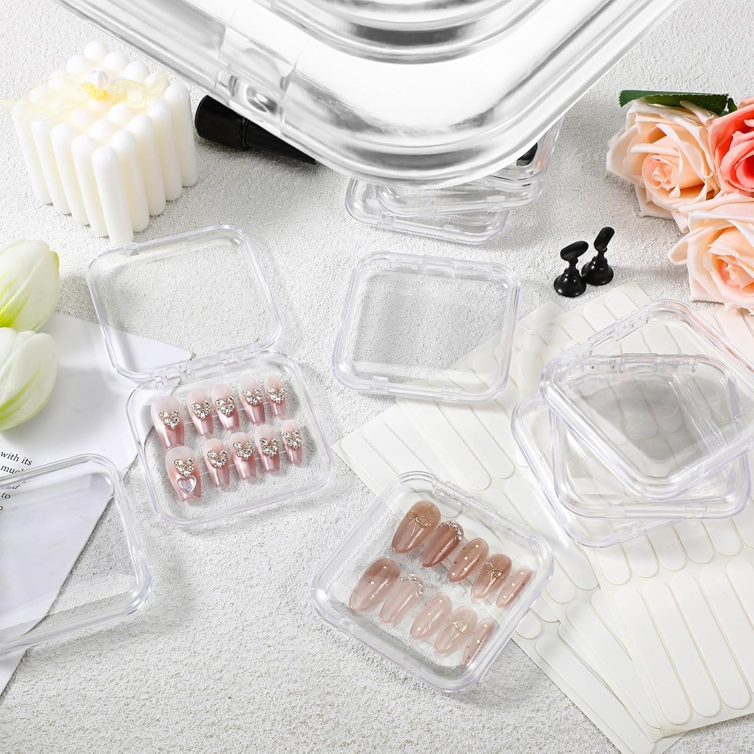10pcs Press On Nail Storage Box Press On Nail Packaging Fake Nail Storage Case - Clear