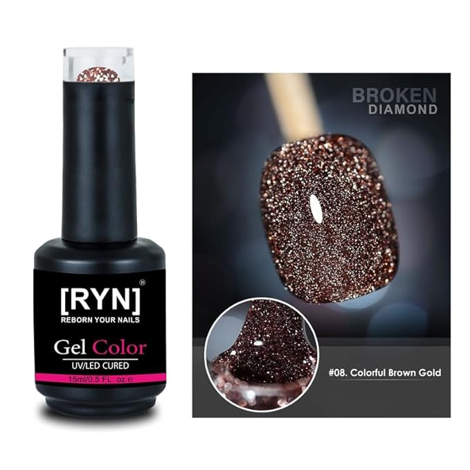 Kulis Reflective Glitter Color Disco Gel Polish UV/LED Lamp Cure Brush Cap Bottle Broken Diamond (15ml, R08)